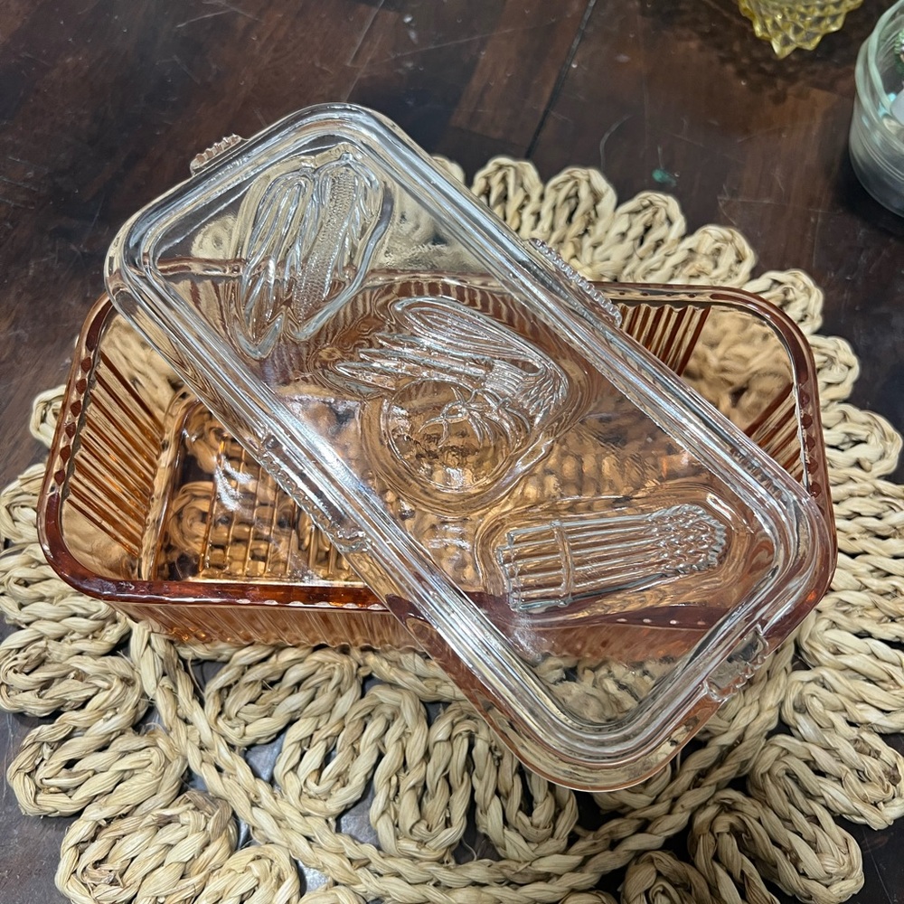 Vintage Glass Food Storage Container with Clear Lid